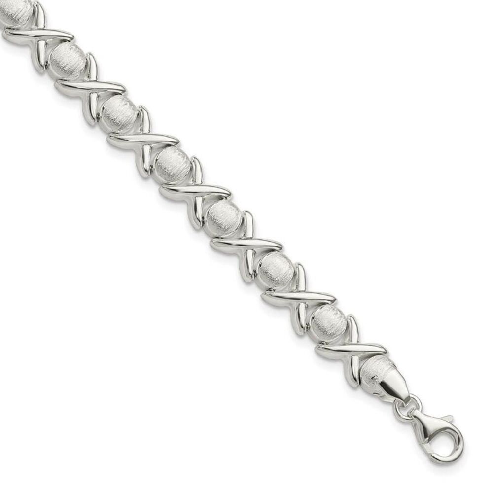 7mm Sterling Silver Polished X and Satin O Link 8 Inch Bracelet